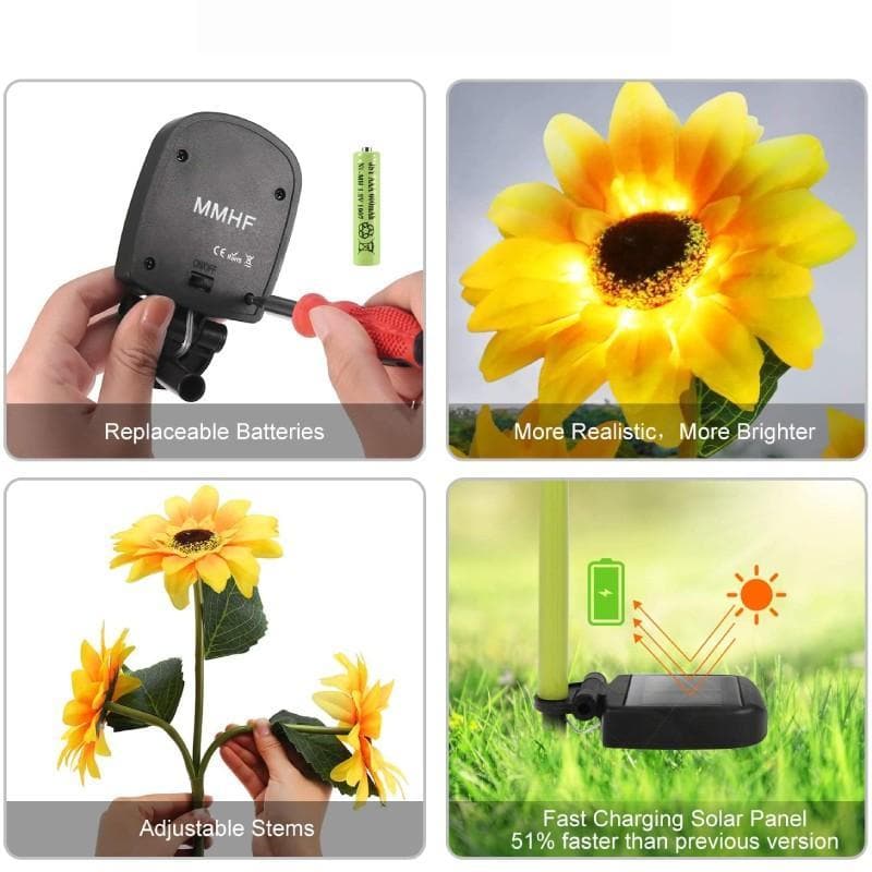 Upgraded 3 Sunflower Solar Garden Light feajoy