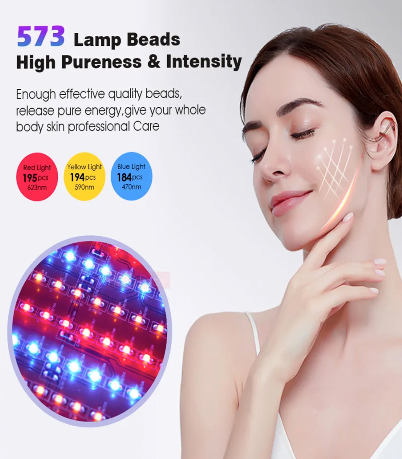 Miami LED Facial Machine Photon Therapy Light Machine for Anti-Aging, Acne and Rejuvenation - 573 LED Lights with Red, Yellow and Blue Wavelengths dylinoshop