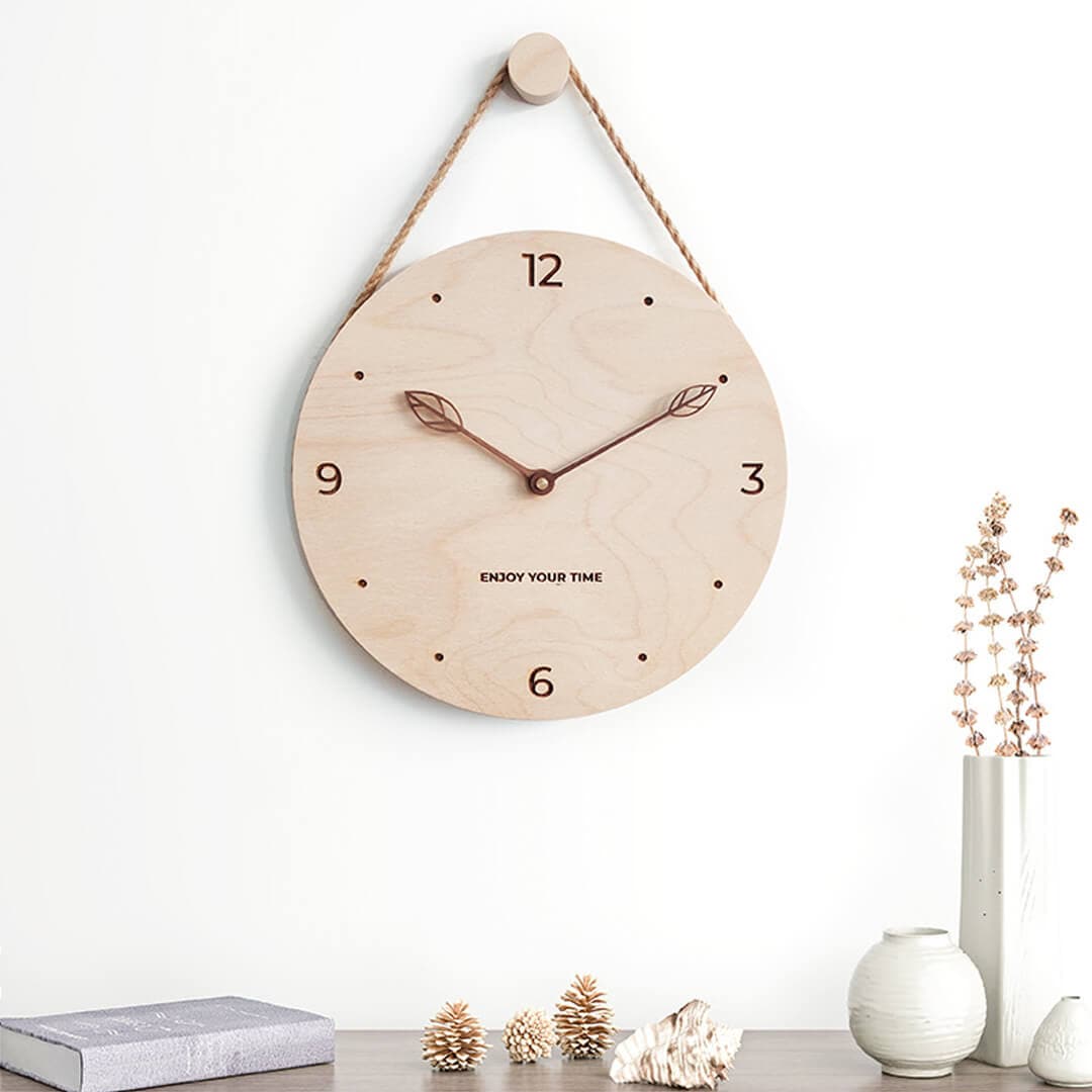 Wooden Hanging Rope Wall Clock Feajoy