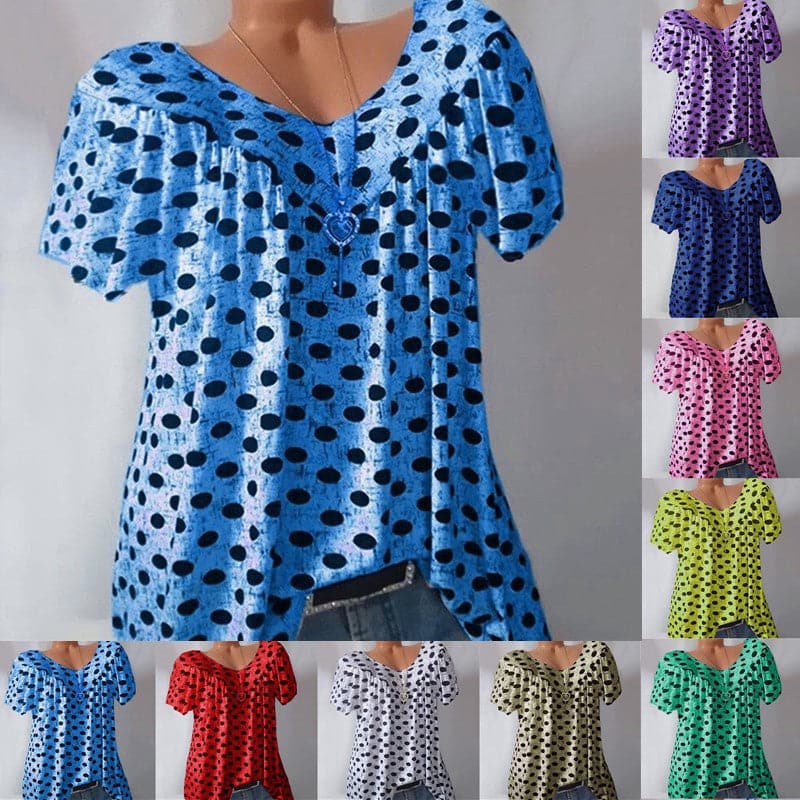 Ladies Polka Dot Print Casual T-Shirt luckyidays