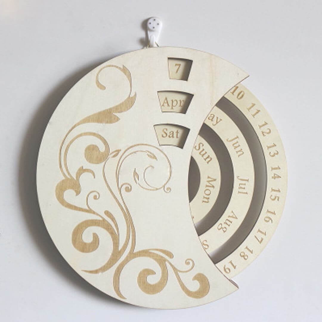 Rotating Wooden Carved Perpetual Calendar Feajoy