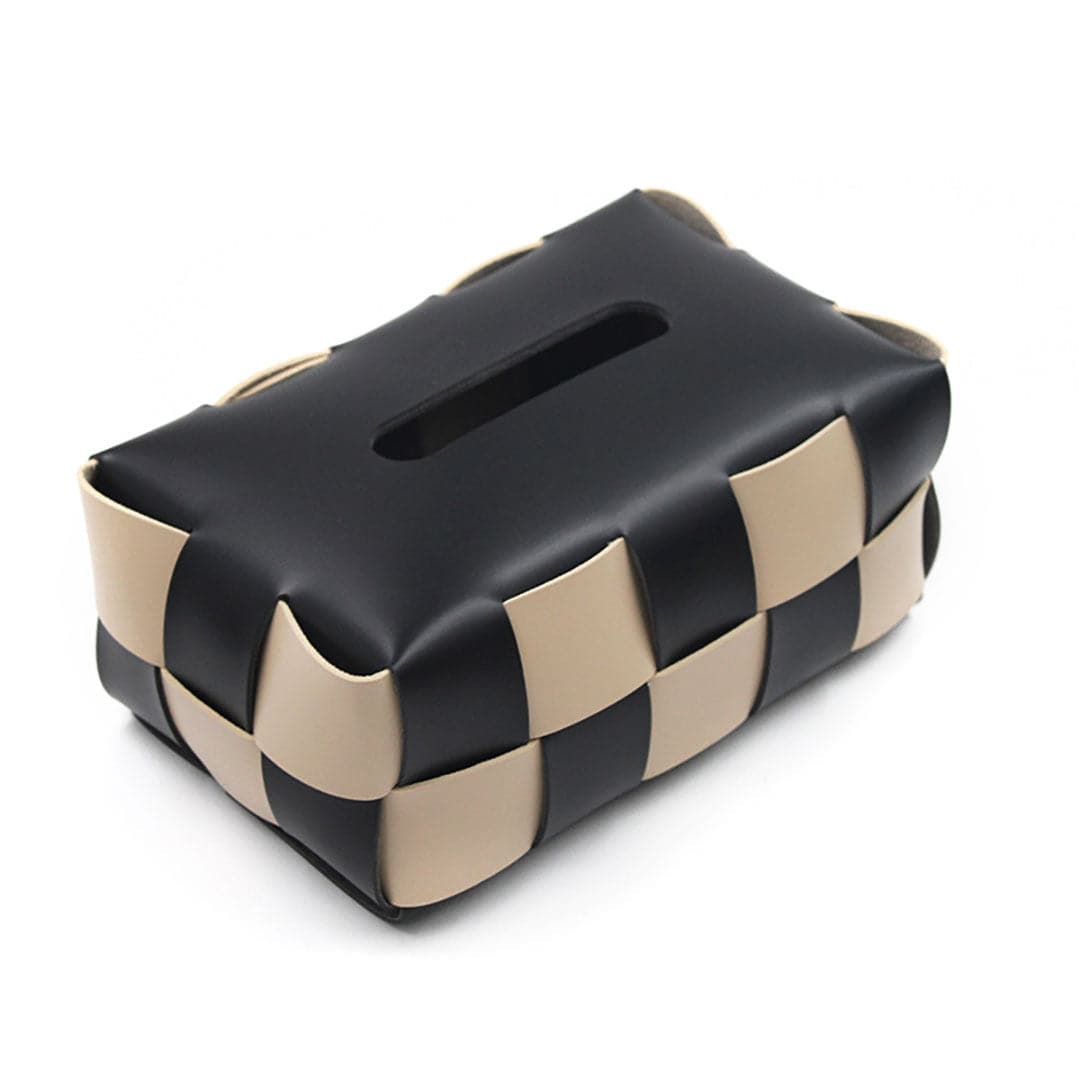 Plaid Woven Leather Tissue Box feajoy