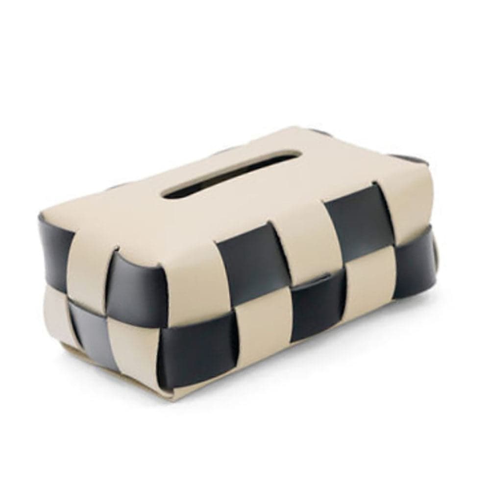 Plaid Woven Leather Tissue Box feajoy