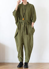 2021 Fall army green original design retro  drawstring one-piece overalls dylinoshop