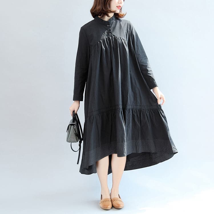 2021 autumn black butterfly hem cotton dresses oversize casual maxi dress dylinoshop