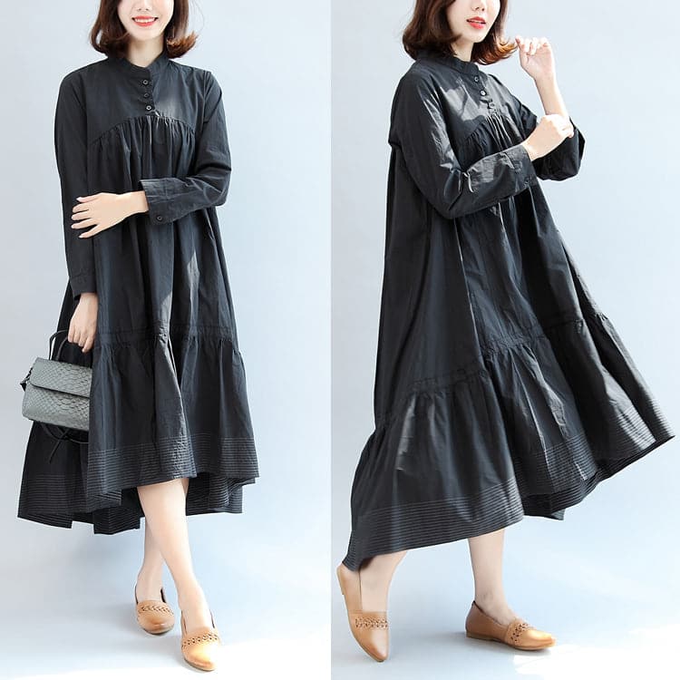 2021 autumn black butterfly hem cotton dresses oversize casual maxi dress dylinoshop