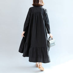 2021 autumn black butterfly hem cotton dresses oversize casual maxi dress dylinoshop