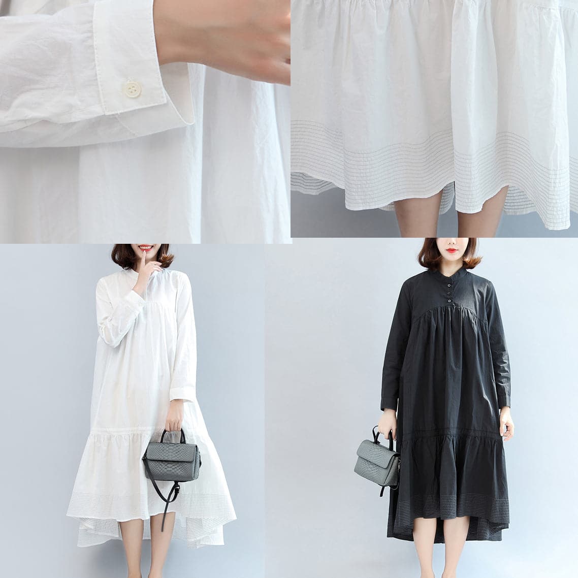 2021 autumn black butterfly hem cotton dresses oversize casual maxi dress dylinoshop