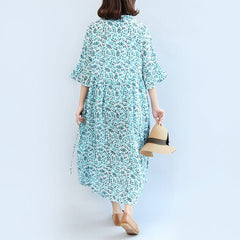 2021 blue print linen dresses plus size casual maxi dress dylinoshop