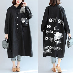 2021 fall black animal print cotton tops oversize o neck shirt dress dylinoshop