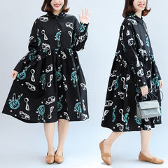 2021 fall black print cotton outwear plus size casual long sleeve warm clothes dylinoshop