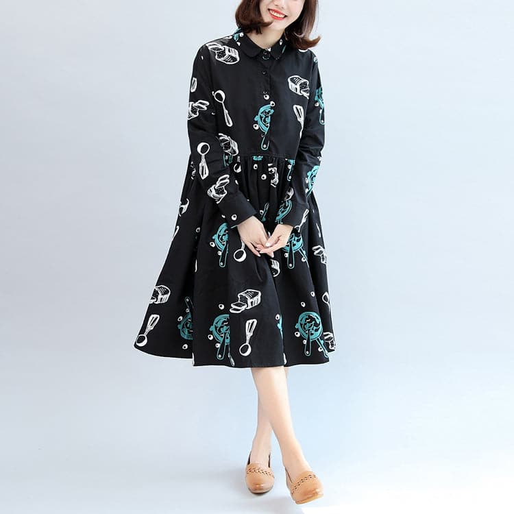 2021 fall black print cotton outwear plus size casual long sleeve warm clothes dylinoshop