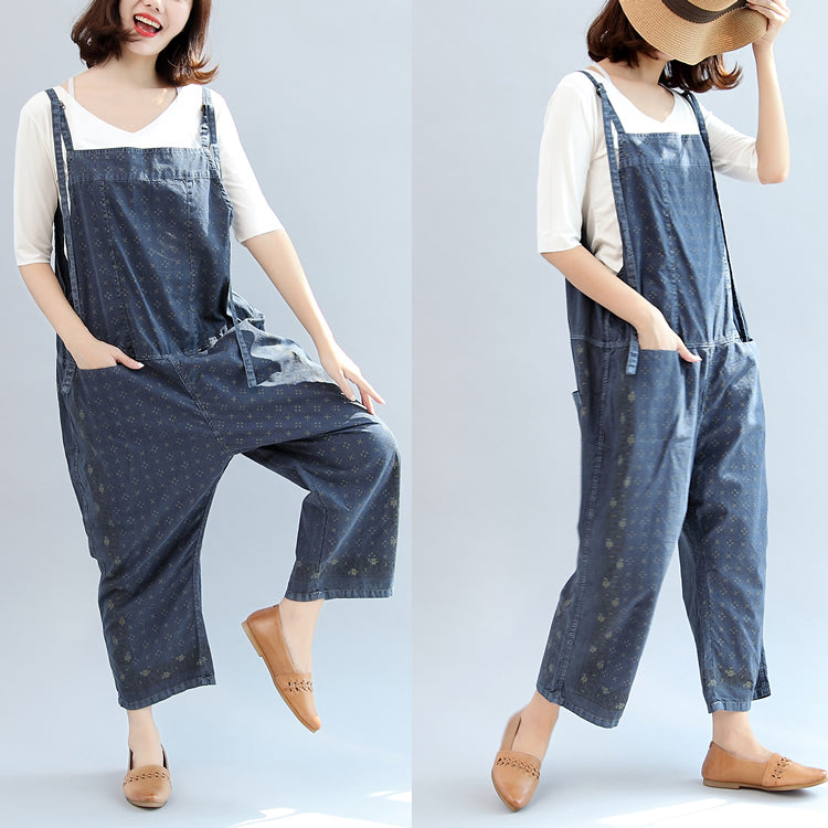 2021 fall blue print cotton pants plus size jumpsuit pants dylinoshop