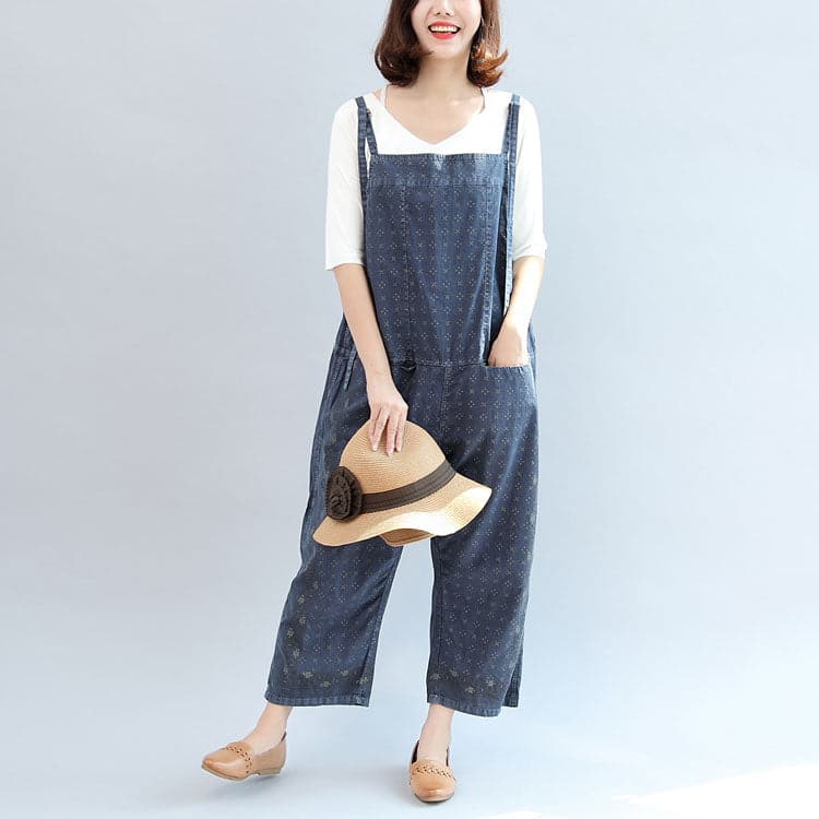 2021 fall blue print cotton pants plus size jumpsuit pants dylinoshop