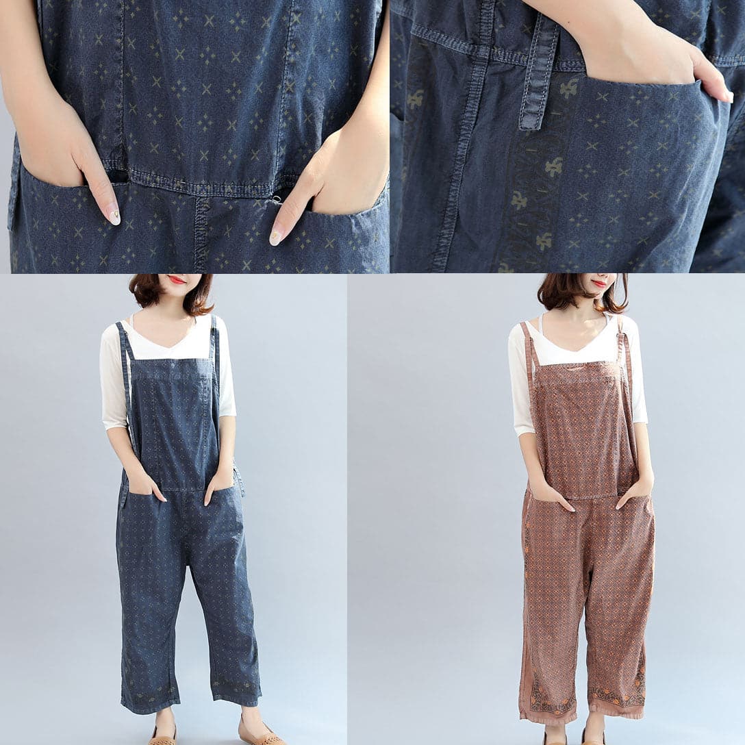 2021 fall blue print cotton pants plus size jumpsuit pants dylinoshop