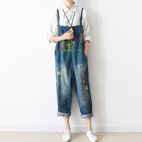 2021 fall oversized denim jumpsuits casual blue jeans denim outfits cute dylinoshop