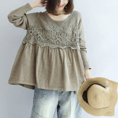 2021 fashion khaki floral knit pullover loose casual o neck sweater dylinoshop