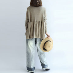 2021 fashion khaki floral knit pullover loose casual o neck sweater dylinoshop