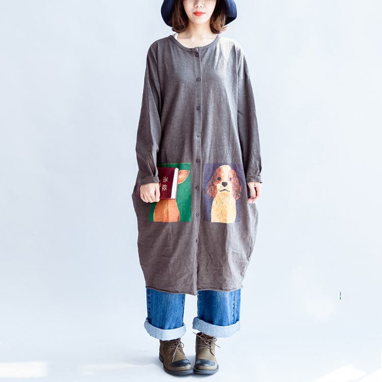 2021 gray cartoon print cotton cardigans plus size casual big coats dylinoshop