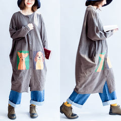 2021 gray cartoon print cotton cardigans plus size casual big coats dylinoshop