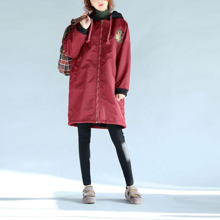 2021 green plus size cotton thick coats cartoon prints hooded warm zippered trench coats dylinoshop