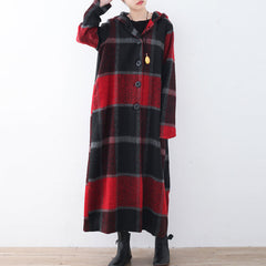 2021 green woolen coat casual trench coat plaid long coats hooded dylinoshop