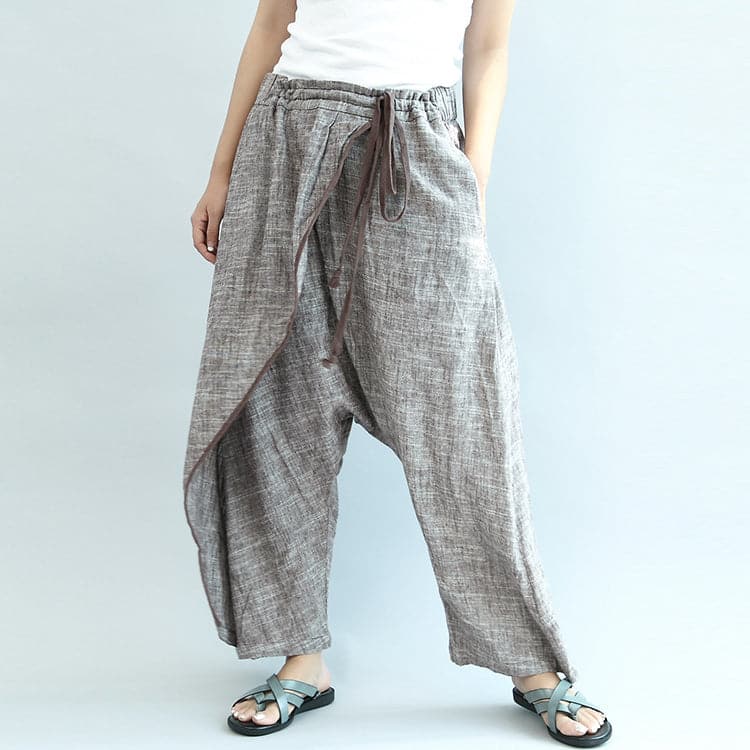 2021 khaki linen pants oversize elastic waist traveling pants dylinoshop