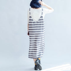 2021 new fashion gray white striped sweater sleeveless dresses loose  casual dress side open dylinoshop