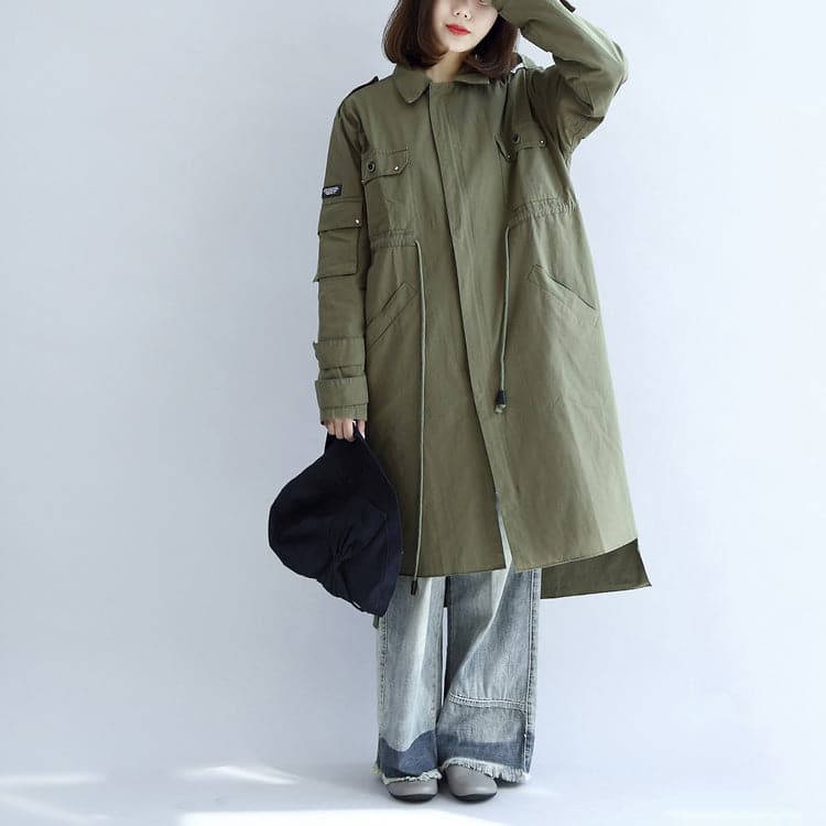 2021 pockets green casual cotton parka plus size tie waist long sleeve trench coats dylinoshop