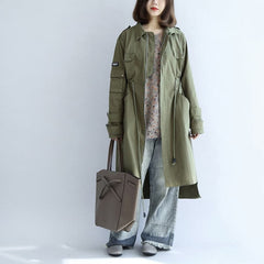 2021 pockets green casual cotton parka plus size tie waist long sleeve trench coats dylinoshop