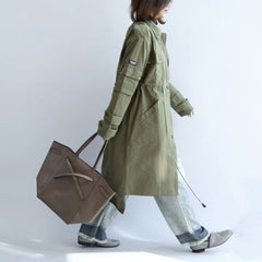 2021 pockets green casual cotton parka plus size tie waist long sleeve trench coats dylinoshop