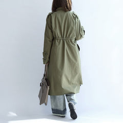 2021 pockets green casual cotton parka plus size tie waist long sleeve trench coats dylinoshop