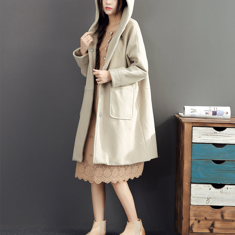 2021 winter light yellow woolen coats plus size hooded elegant trench coat dylinoshop