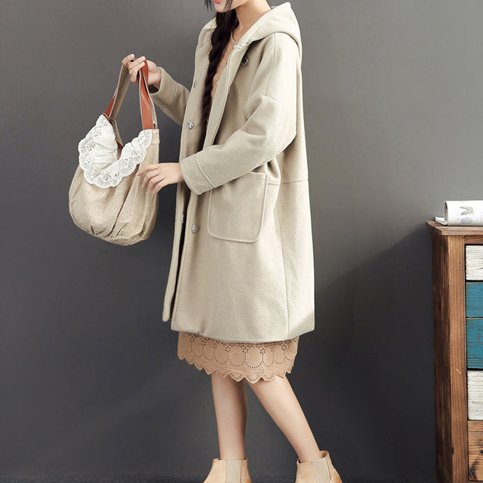 2021 winter light yellow woolen coats plus size hooded elegant trench coat dylinoshop