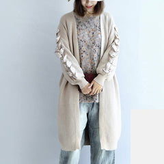 2021 winter nude long knit coats cardigans sweater outwear ribbon details dylinoshop