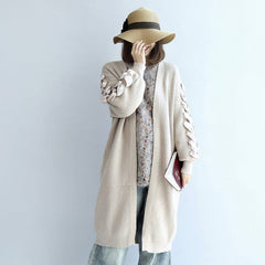 2021 winter nude long knit coats cardigans sweater outwear ribbon details dylinoshop