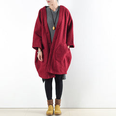 2021 winter red woolen coats oversized woman winter outwear original design dylinoshop