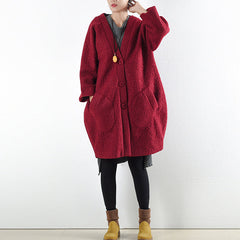 2021 winter red woolen coats oversized woman winter outwear original design dylinoshop