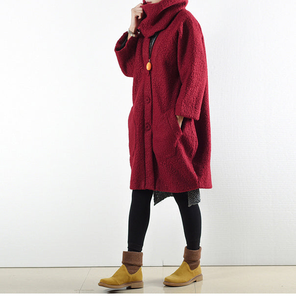 2021 winter red woolen coats oversized woman winter outwear original design dylinoshop