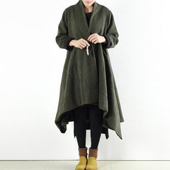 2021 winter woolen coats green cross asymmetrical cardigans long one button outwear dress dylinoshop