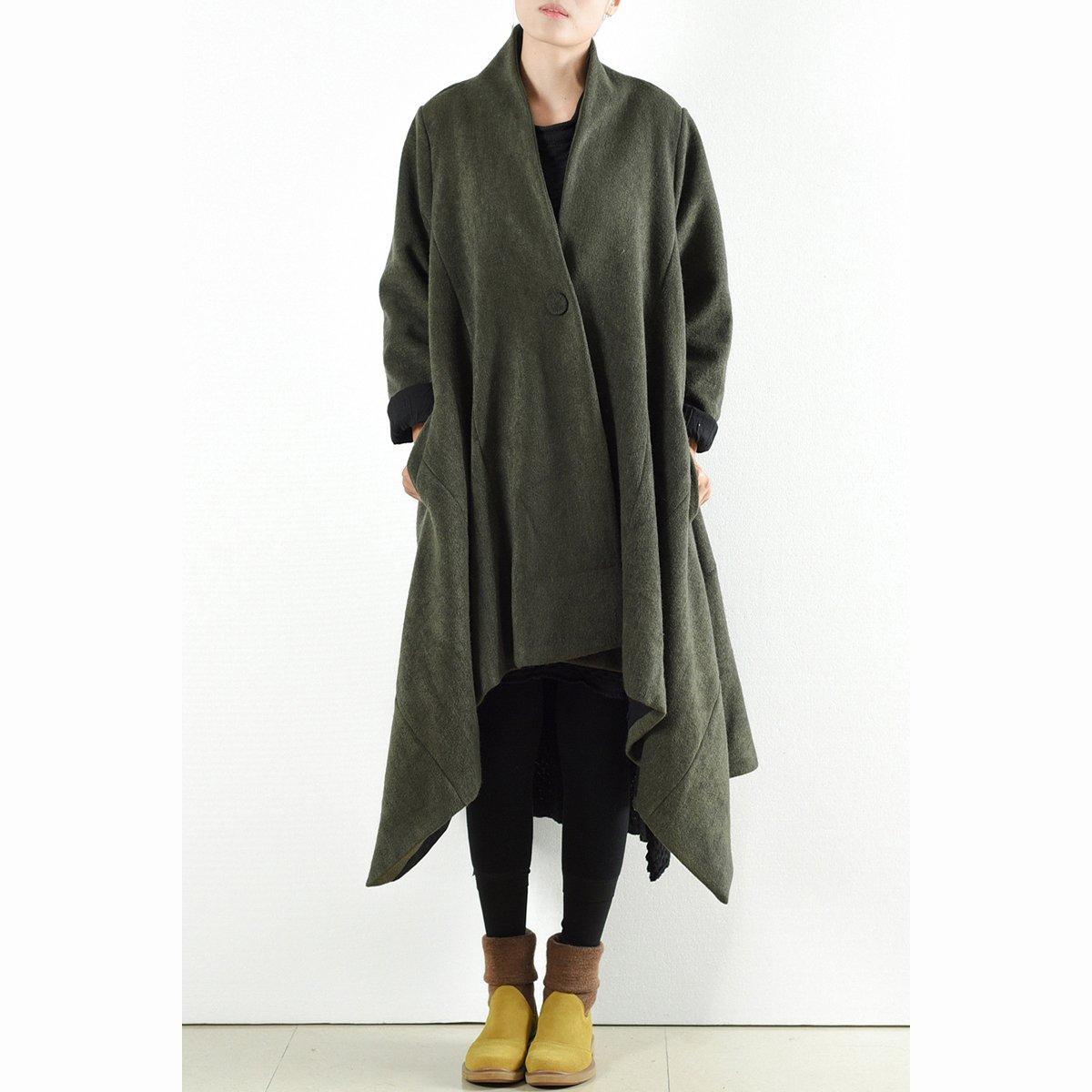 2021 winter woolen coats green cross asymmetrical cardigans long one button outwear dress dylinoshop