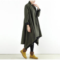 2021 winter woolen coats green cross asymmetrical cardigans long one button outwear dress dylinoshop