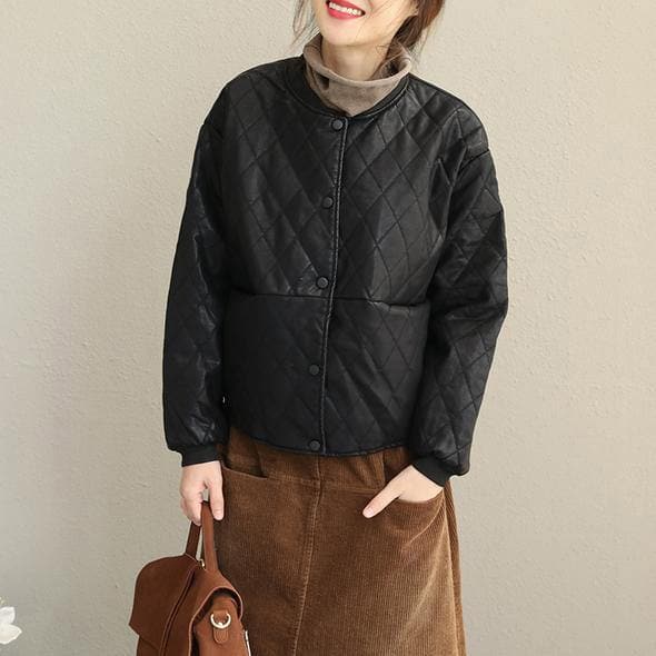 2019 Casual Black Loose PU Short Coat Women Fashion Jacket dylinoshop