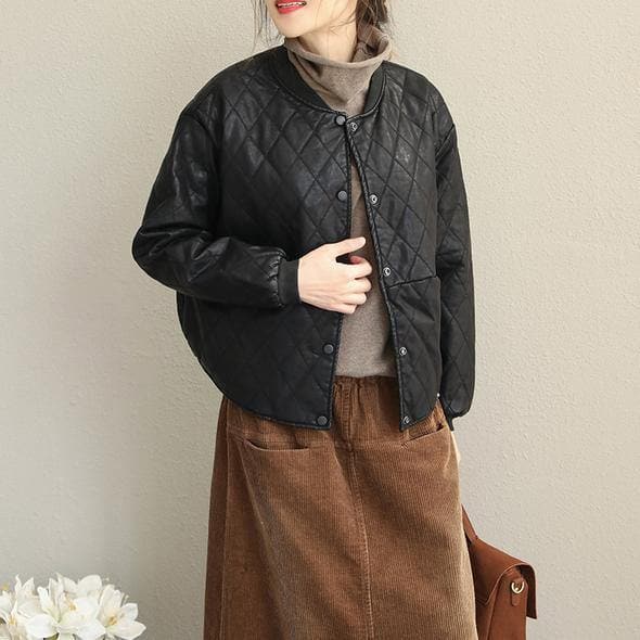 2019 Casual Black Loose PU Short Coat Women Fashion Jacket dylinoshop