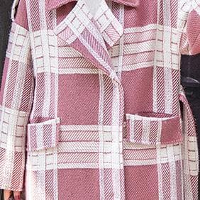 2018 Plaid Wool Coat casual Notched tie waist maxi coat Fashion pockets coat dylinoshop