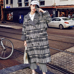 2018 Plaid coat Loose fitting Notched Winter coat Fine double breasted pockets Coats dylinoshop