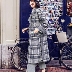 2018 Plaid coat Loose fitting Notched Winter coat Fine double breasted pockets Coats dylinoshop