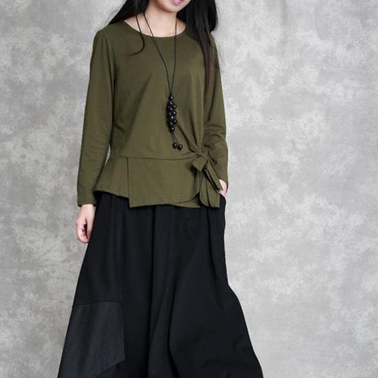 2019 army green cotton tops oversized cotton maxi t shirts women asymmetric long sleeve cotton shirts dylinoshop