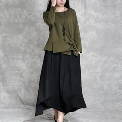 2019 army green cotton tops oversized cotton maxi t shirts women asymmetric long sleeve cotton shirts dylinoshop