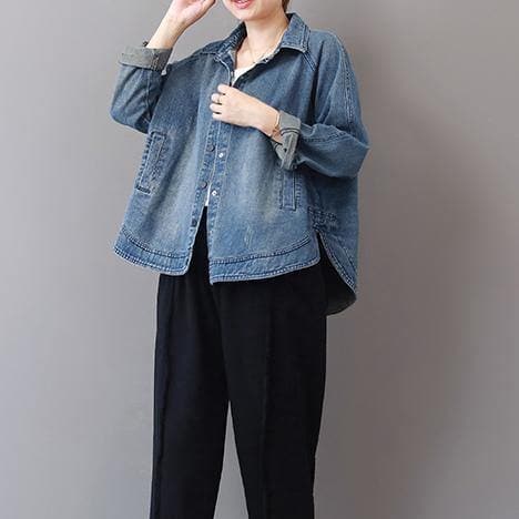 2019 autumn new casual denim blue cotton short coats plus size lapel collar wild tops coat dylinoshop